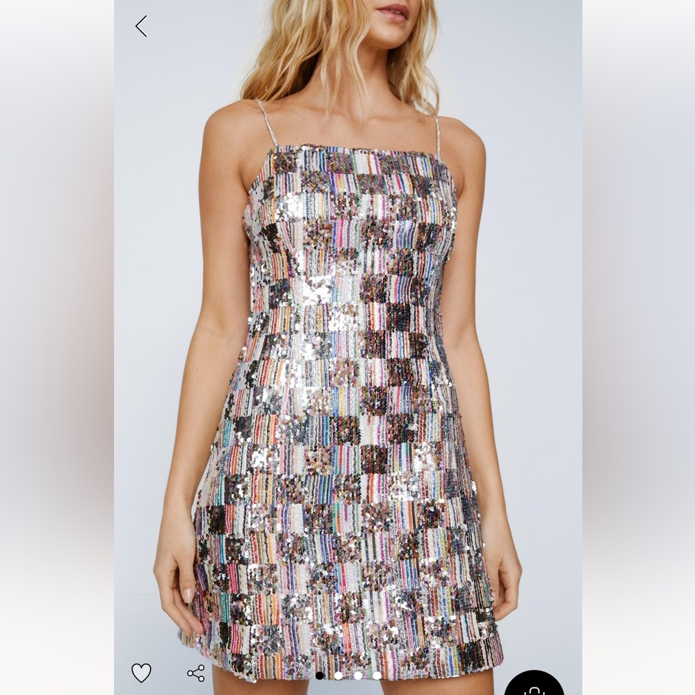 Sequin colorful silver mini dress size 4